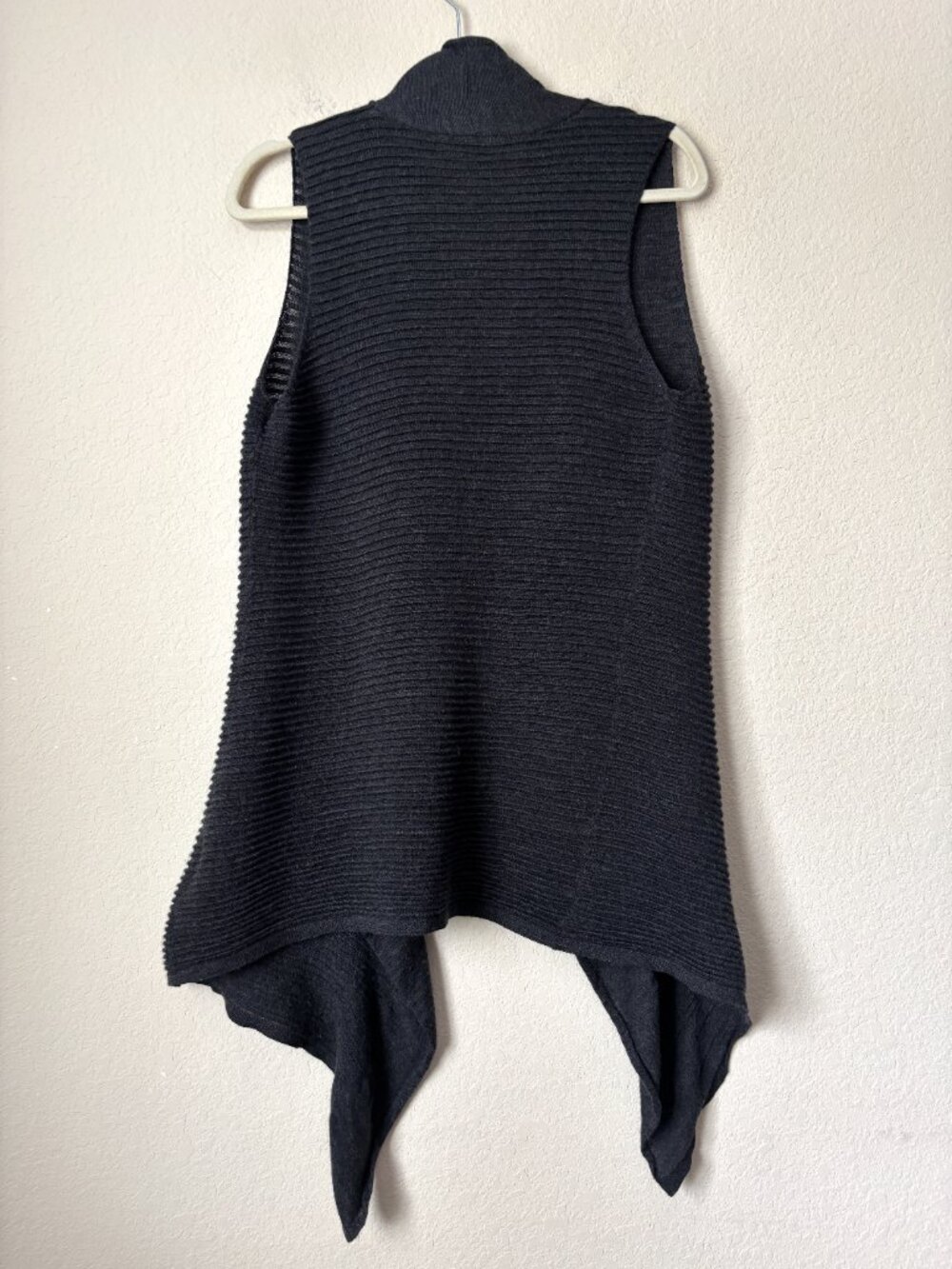Eileen Fisher Merino Wool Ribbed Ruffle Waterfall Front Knit Vest - Picture 9 of 12